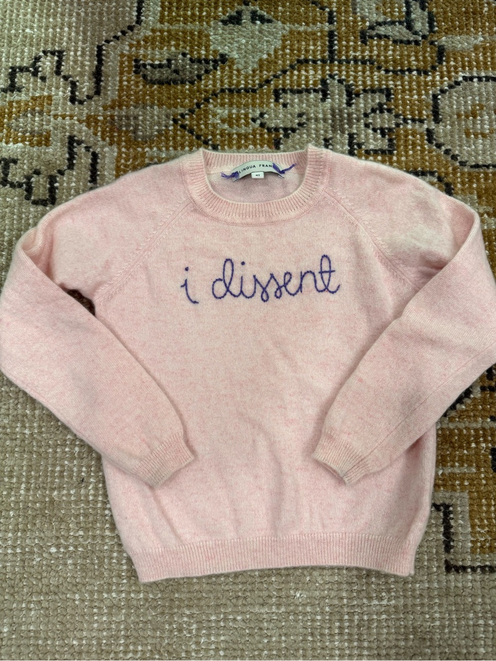 Lingua Franca pink cashmere “I Dissent” sweater size 4T